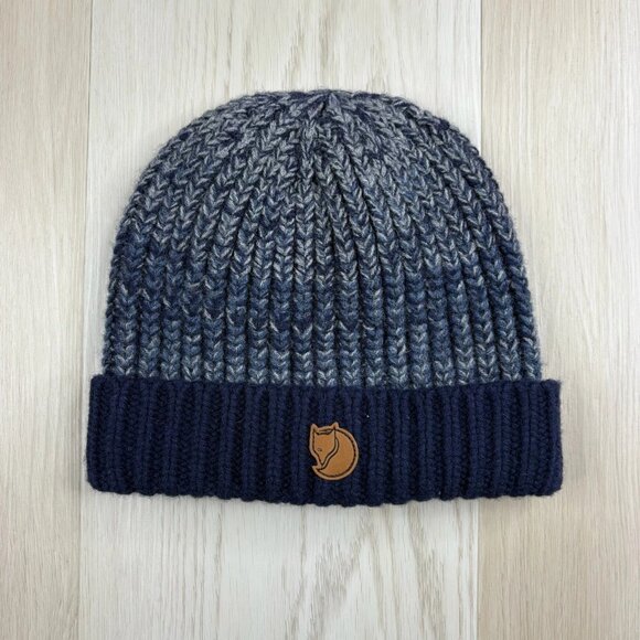 Fjallraven Unisex Heathered Navy Comfortable Knit Chunky Beanie Hat Cap One Size - Picture 1 of 7